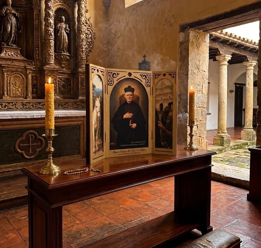 Tríptico Artesanal en Madera y Resina con Marco Dorado